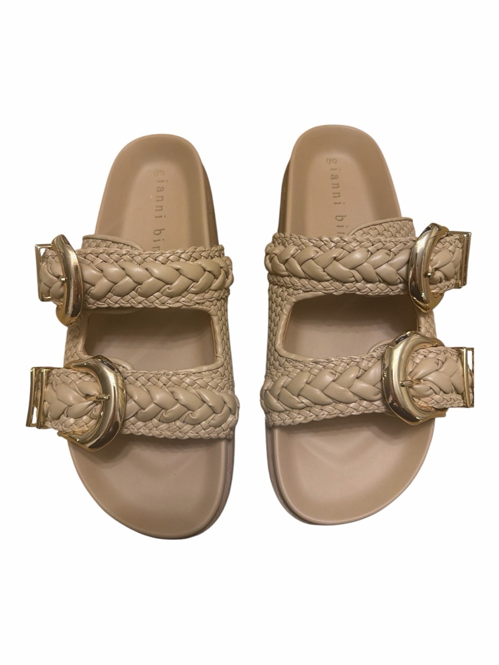 Gianni Bini Cecil Sandals 8.5 Spanish Sand Braided Double Buckle Slide NWOB